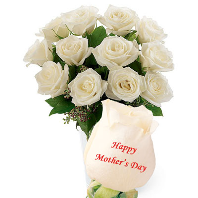 "Talking Roses (Print on Rose) 12White Roses) Happy Mothers Day - Click here to View more details about this Product